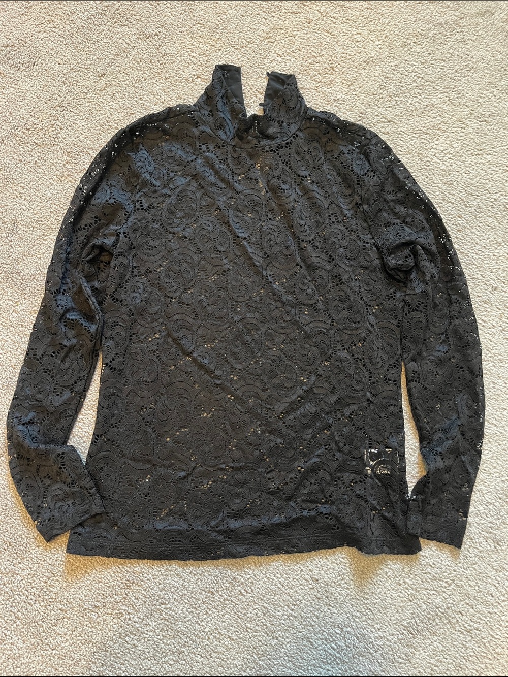 Reitmans Black Lace Mock Neck Long-Sleeve Top